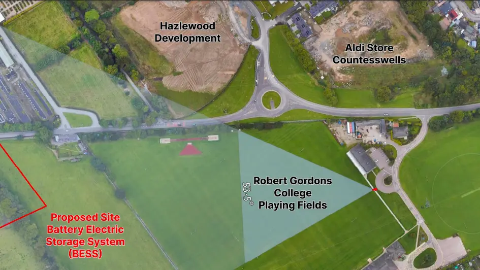 Aerial view depicting the site of the proposed Battery Electric Storage System, highlighting its geographical context.